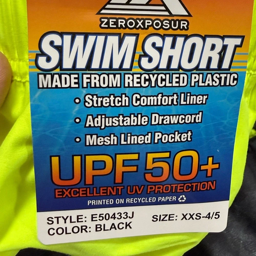ZeroXposur Boys XXS-4/5 Neon Yellow and Black Swim Trunks With Swim Goggle NWT